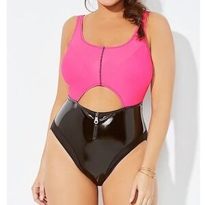 GabiFresh‎ Swimsuits For All 10D/DD Pink Black Ember Cut Out One Piece Edgy Chic